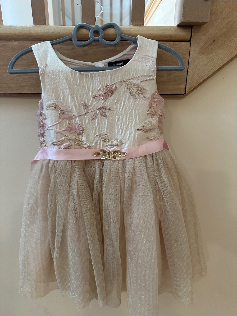 Zunie Cream and Pink Floral Tulle Party Dress